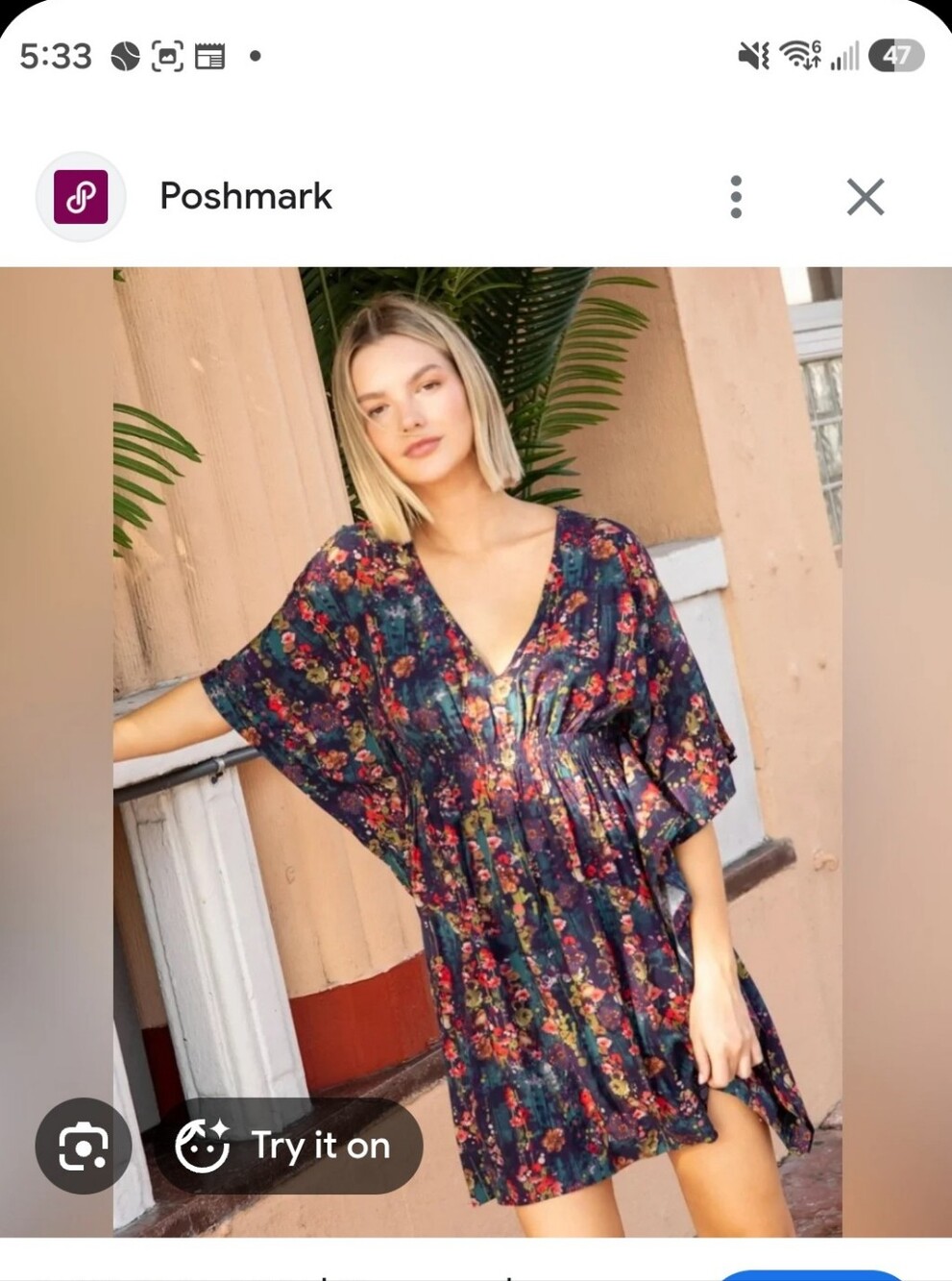 NATURAL LIFE Navy Floral Kaftan Midi Dress Size XL